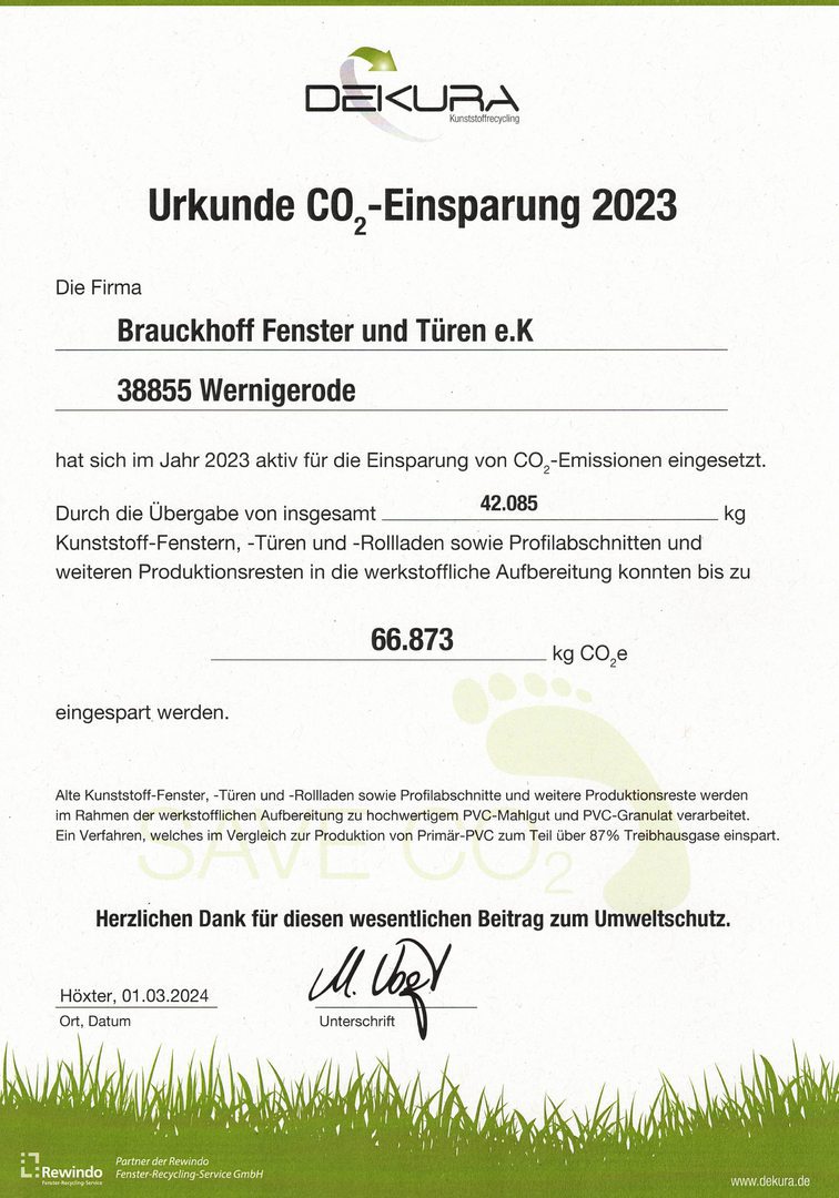 Urkunde CO2-Einsparung 2023